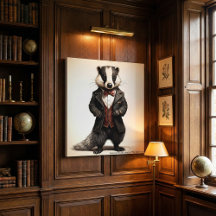 Dark Academia Badger Portrait Vintage Library Art