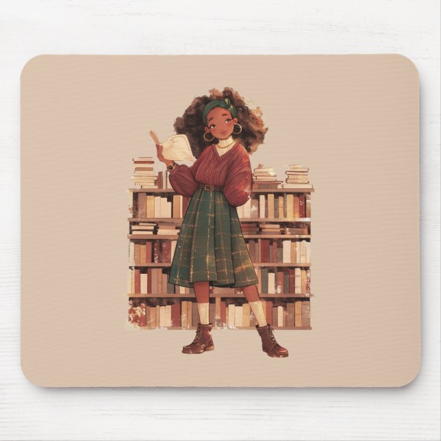 Dark Academia Black Girl Library Mousepad (Vorne)