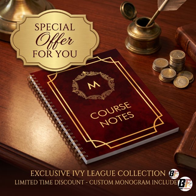 Dark Academia Burgunder Gold Monogramm Kurs Planer (#IvyLeagueCollection)