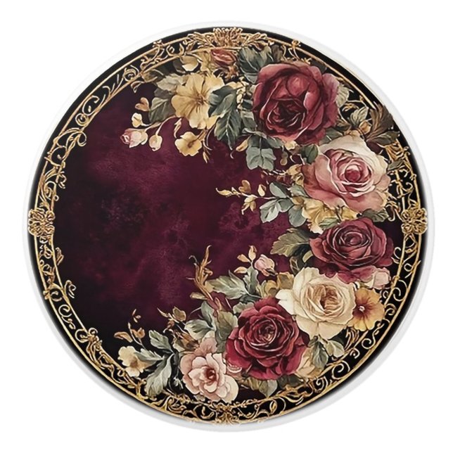 Dark Academia Burgundy Rose Keramikknauf (Vorderseite)