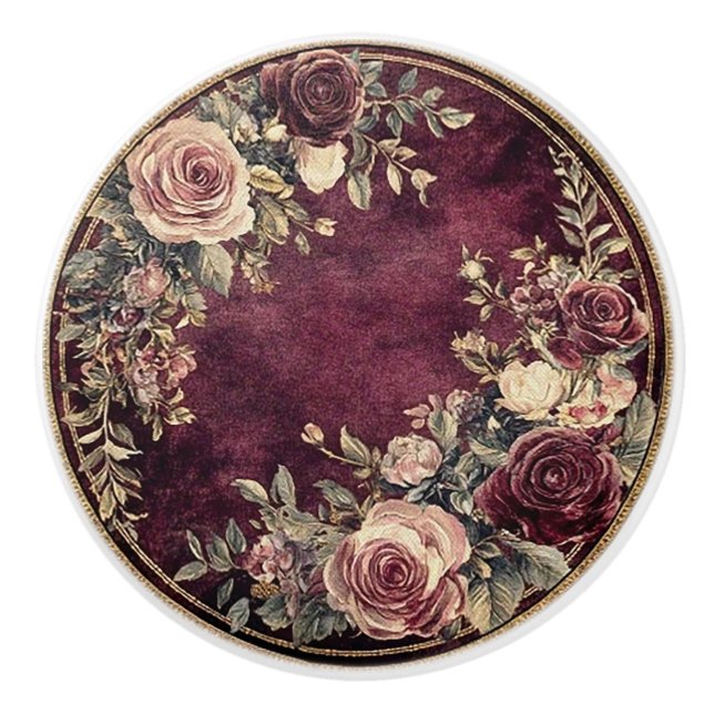 Dark Academia Burgundy Rose Keramikknauf (Vorderseite)