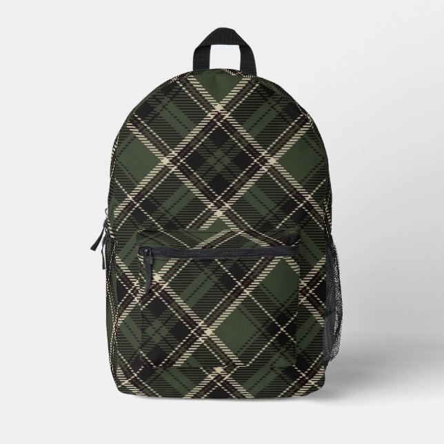 Dark Academia Dark Spruce Green Kariert Bedruckter Rucksack (Vorderseite)