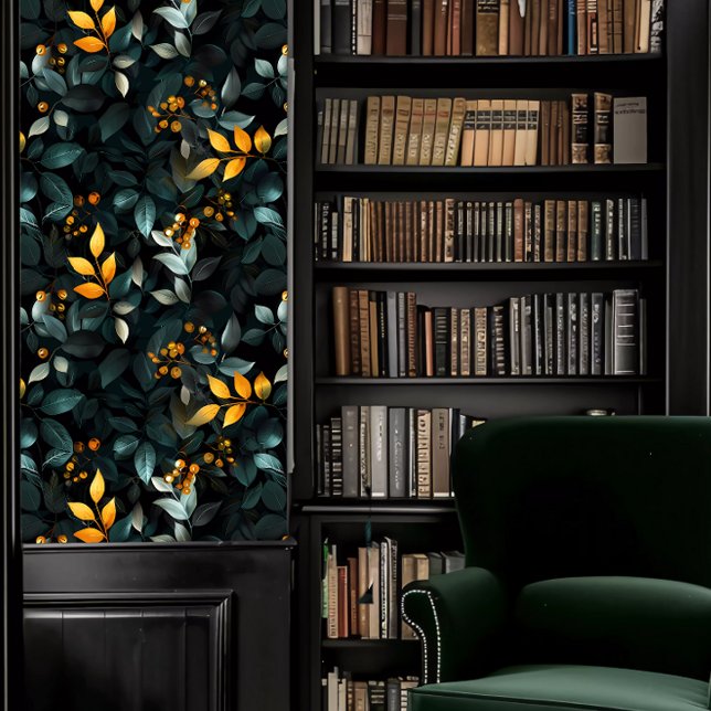 Dark Academia Emerald and Golf Foliage Tapete (Dark Academia Emerald and Golf Foliage Wallpaper in a library.)
