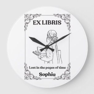 Dark Academia Ex Libris Personalisiertes Lesetageb Große Wanduhr