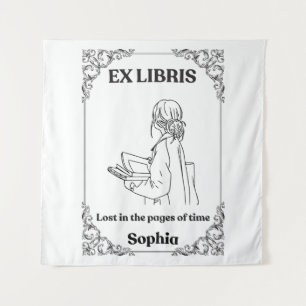Dark Academia Ex Libris Personalisiertes Lesetageb Wandteppich