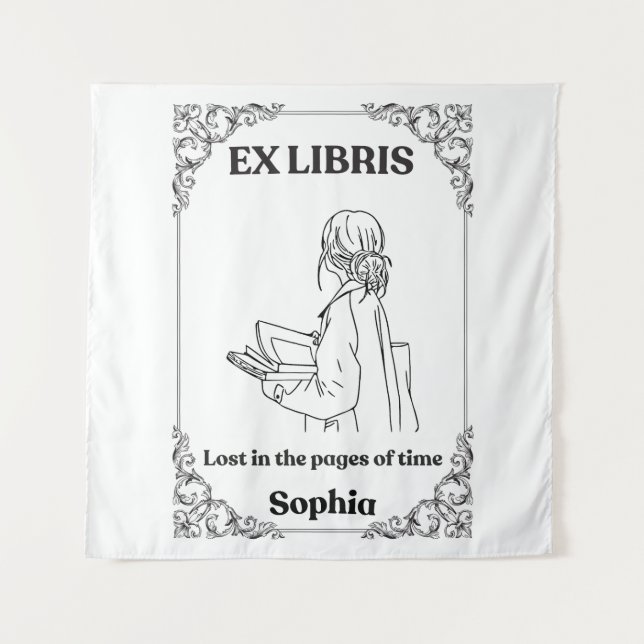 Dark Academia Ex Libris Personalisiertes Lesetageb Wandteppich (Vorderseite)