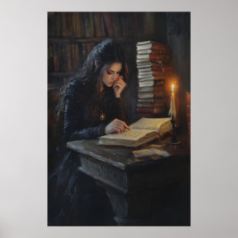 Dark Academia Girl Reading Art Gothic Library Cand Poster