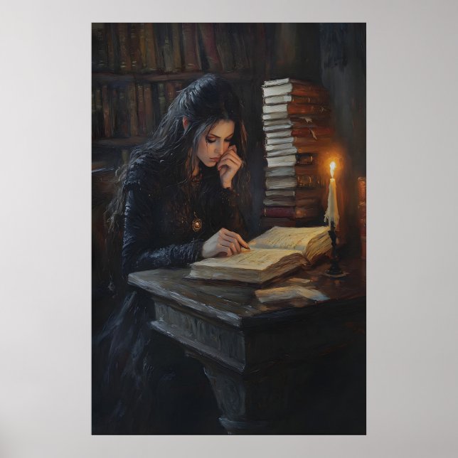 Dark Academia Girl Reading Art Gothic Library Cand Poster (Vorne)