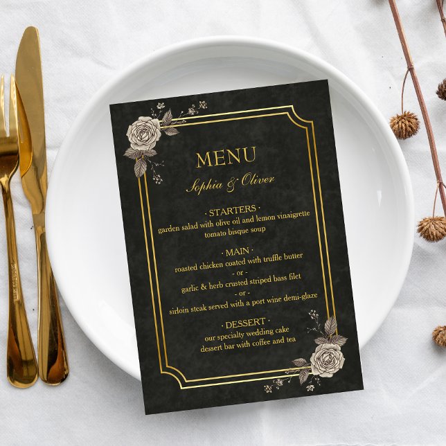Dark Academia Gothic Elegant Wedding Menu Menükarte (Von Creator hochgeladen)