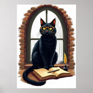 Dark Academia Katzenleser Buchwurm Bibliothek Aufk Poster