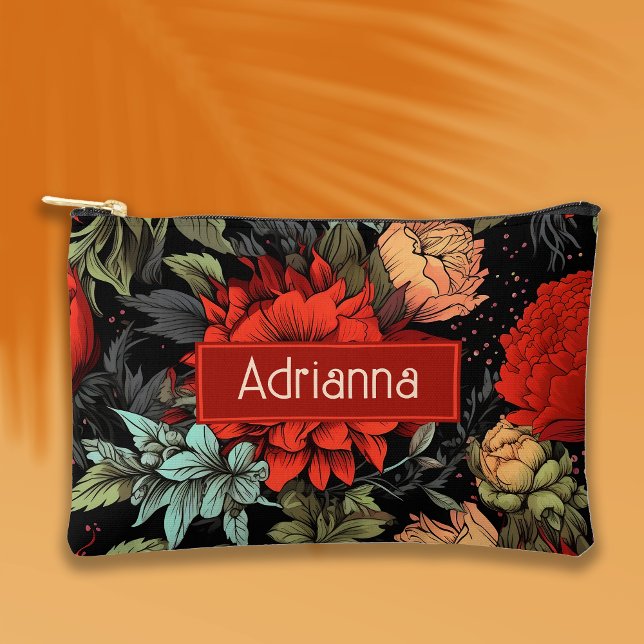 Dark Academia Maximalist Red Dahlia Floral Zubehörtasche (Von Creator hochgeladen)