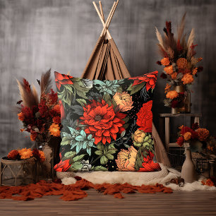 Dark Academia Maximalist Red Dahlia Throw Kissen