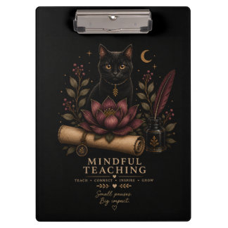 Dark Academia Mindful Teaching Black Cat & Lotus  Klemmbrett