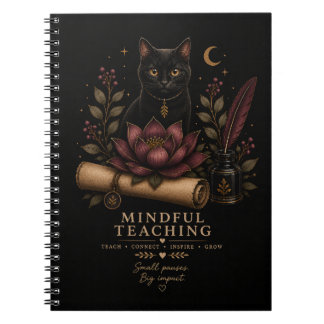 Dark Academia Mindful Teaching Black Cat & Lotus  Notizblock
