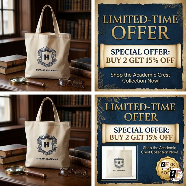 Dark-Academia-Monogramm-Wappen-Leinwand Tragetasche (#IvyLeagueCollection)