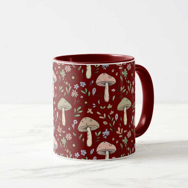 Dark Academia Plum Red Fungi Seamless Luxury Tasse (VorderseiteRechts)