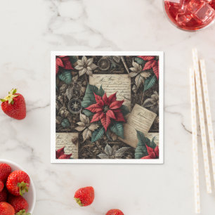 Dark Academia Poinsettia Stationery Decoupage Serviette