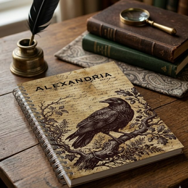 Dark Academia Raven Vintage Script Notizbuch (Dark academia vintage raven notebook)