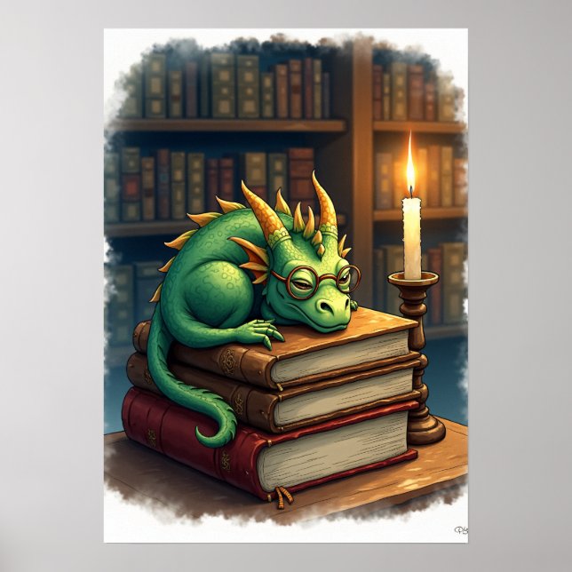 Dark Academia Reading Dragon Sticker Bookworm Slee Poster (Vorne)