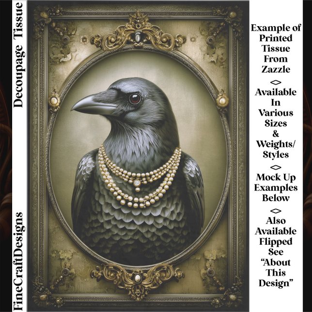Dark Academia Regal Raven & Pearls ET1L Decoupage Seidenpapier (Von Creator hochgeladen)