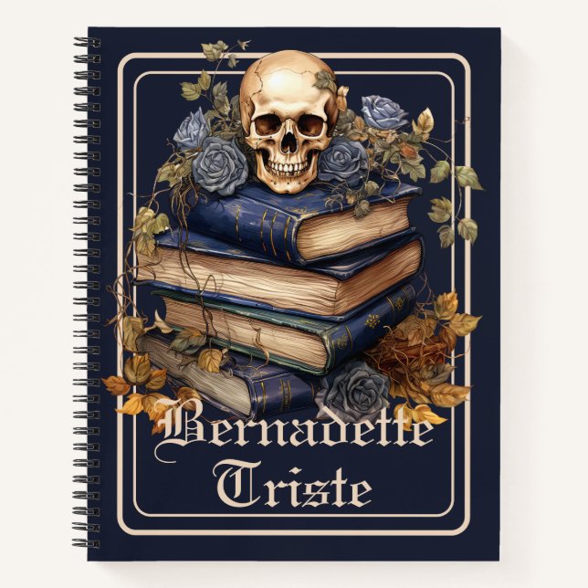 Dark Academia Skull Book Ästhetische Name Sentimen Notizbuch (Vorderseite)