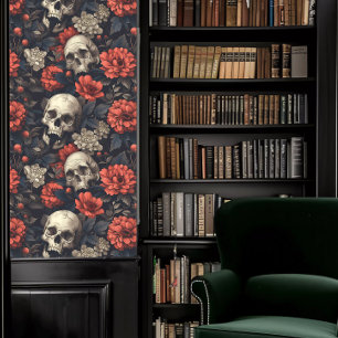 Dark Academia Skulls mit Burgund-Blume Tapete