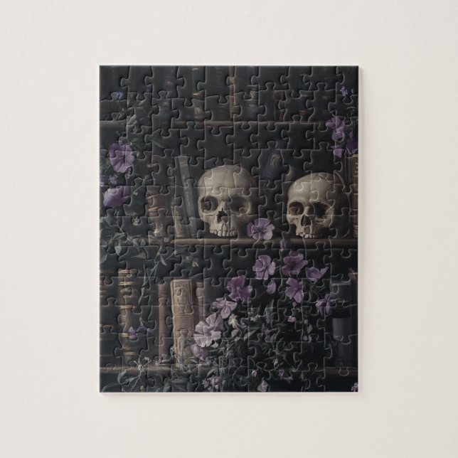 Dark Academia Skulls und Bookcase Puzzle (Vertikal)