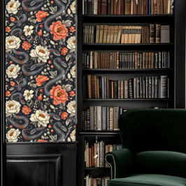 Dark Academia Snakes & Red and White Flowers Tapete