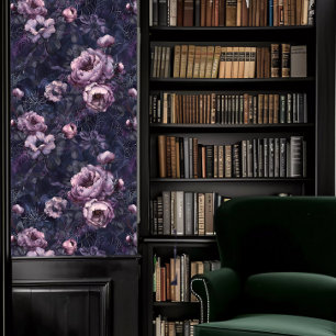 Dark Academia Spider Webs mit violetten Blumen Tapete