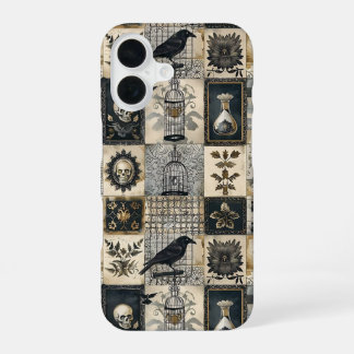 Dark Academia Vintage-Rabenschädel-Handyhülle iPhone 16 Hülle