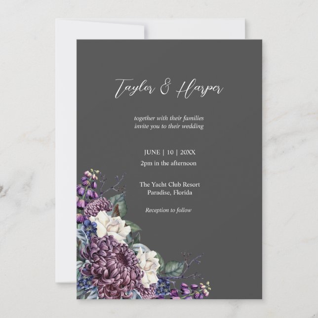 Dark Aesthetic Goth Wedding Bouquet Einladung (Vorderseite)