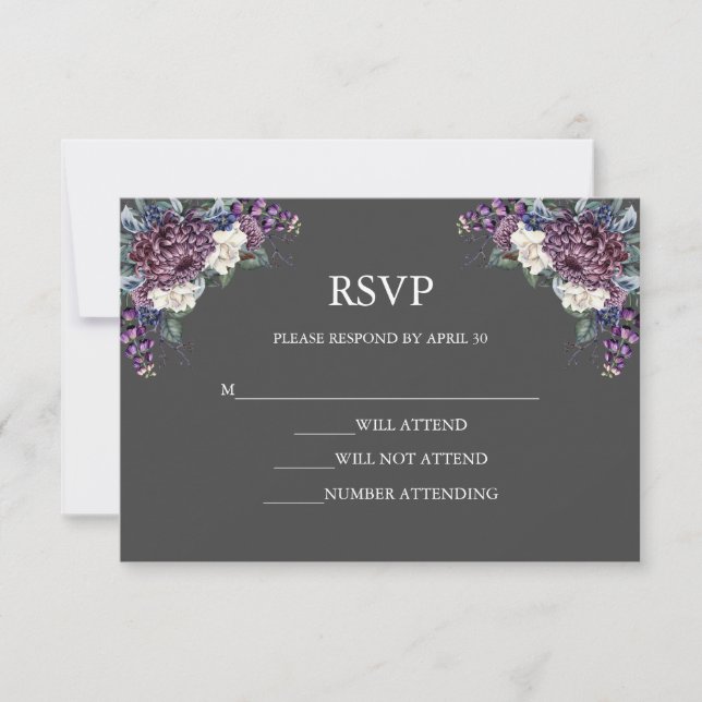 Dark Aesthetic Goth Wedding Bouquet RSVP Karte (Vorderseite)
