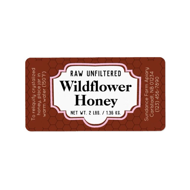 Dark Amber Honeycomb Honey Jar Adressaufkleber (Vorne)