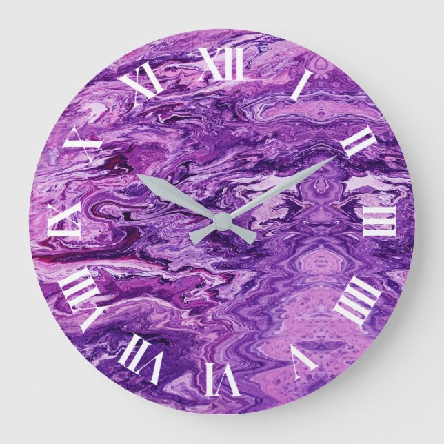 Dark Amethyst Marble Melt Große Wanduhr (Vorderseite)