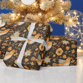 Dark and Cosy Niedlich Bird Floral Botanic Geschenkpapier