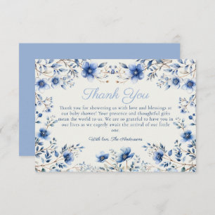 Dark and Dusty Blue Wildblumen Babydusche Dankeskarte