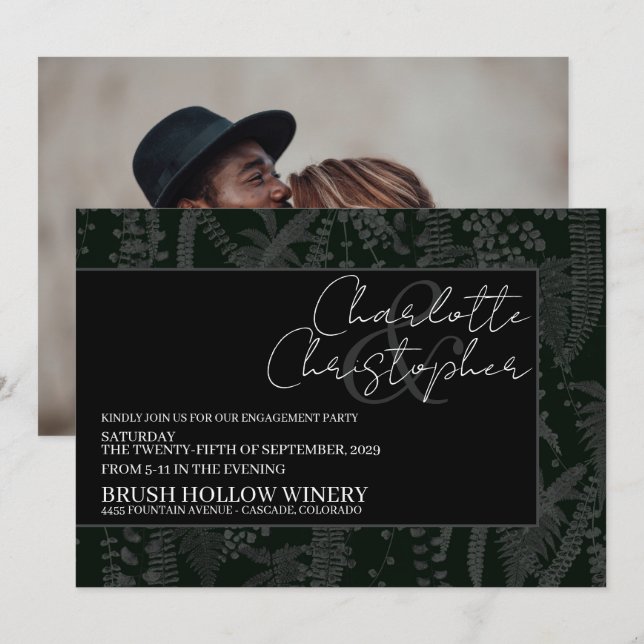 Dark and Moody Ferns Engagement Party Einladung (Vorne/Hinten)
