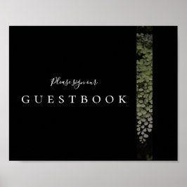 Dark and Moody Ferns Modern Guestbook Sign Poster