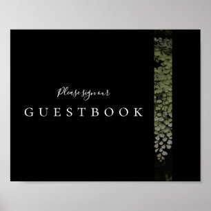 Dark and Moody Ferns Modern Guestbook Sign Poster