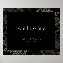 Dark and Moody Ferns Modern Welcome Sign Poster