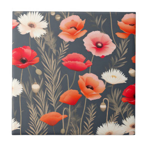 Dark and Moody Floral Poppies Fliese