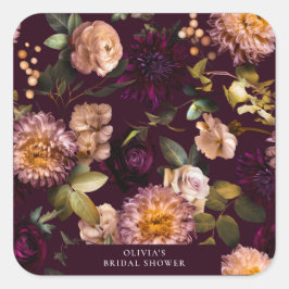 Dark and Moody Romantic Burgundy Brautparty Quadratischer Aufkleber