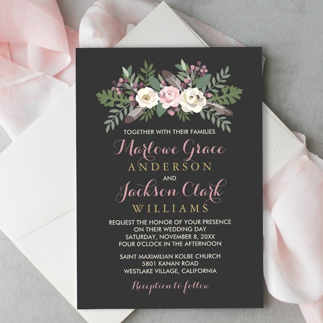 Dark and Moody Rose Pink Floral Boho Hochzeit Einladung (Von Creator hochgeladen)
