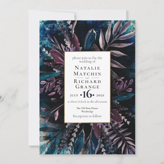 Dark and Moody Wedding Einladung Blue (Vorderseite)