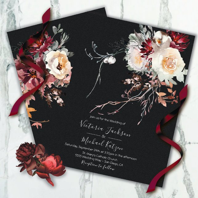 Dark and Moody Winter Floral Wedding Einladung (Von Creator hochgeladen)
