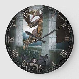 Dark Angel und Dragon Vignette Wall Clock Große Wanduhr