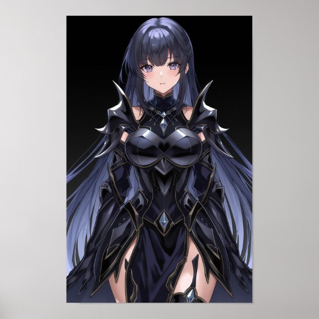 Dark Anime Enchantress in Black Armor Poster (Vorne)