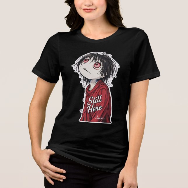 Dark Anime  "Still Here" Aesthetic Gothic Illustra Tri-Blend Shirt (Vorderseite)