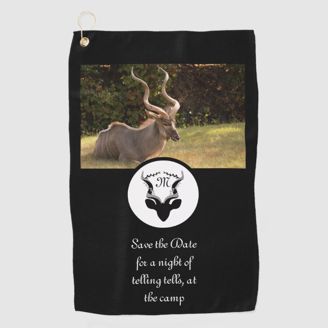 Dark Antelope Silhouette Monogram Foto Golfhandtuch (Vorderseite)