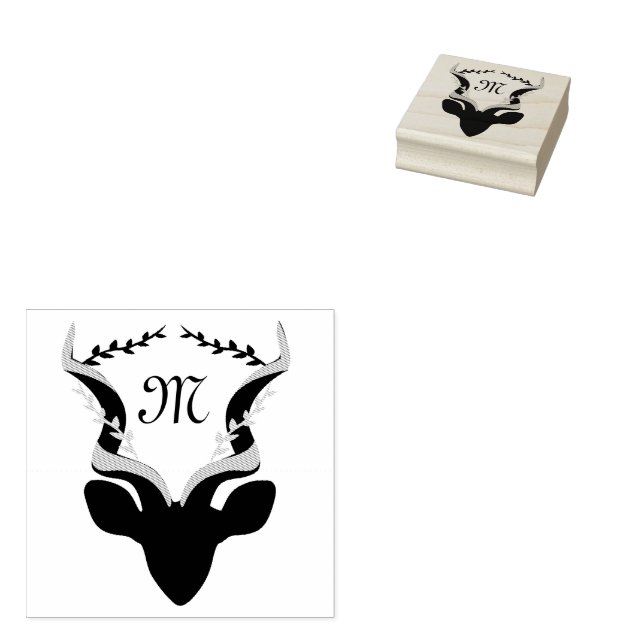 Dark Antelope Silhouette Monogram Gummistempel (Stempel)